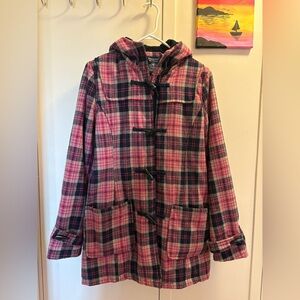Bluenotes Pink and Black Plaid Trench Coat